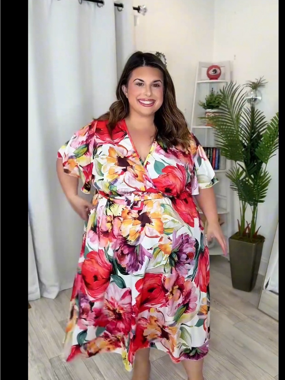 Plus Boho Hawaiian Tropical Midi Dress